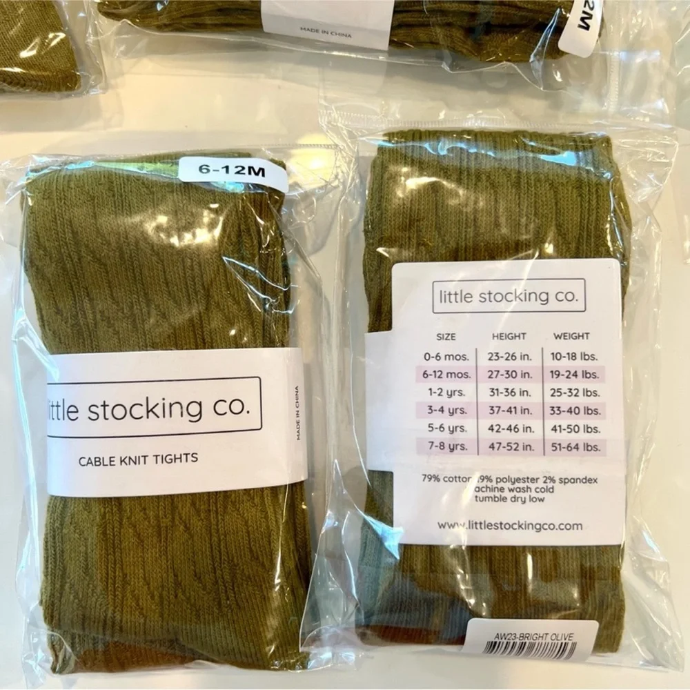 New! Little Stocking Co. Olive Cable Knit Tights 6-12 months